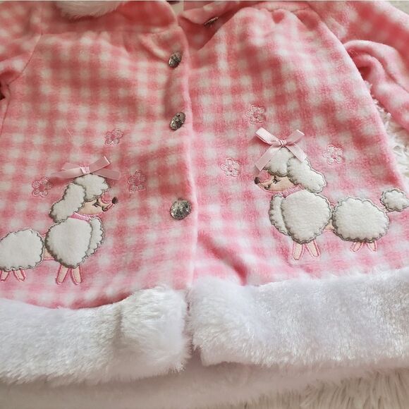 Young Heart Pink and White Checkered Fleece Puppy Jacket Sz 18M - Picture 2 of 9